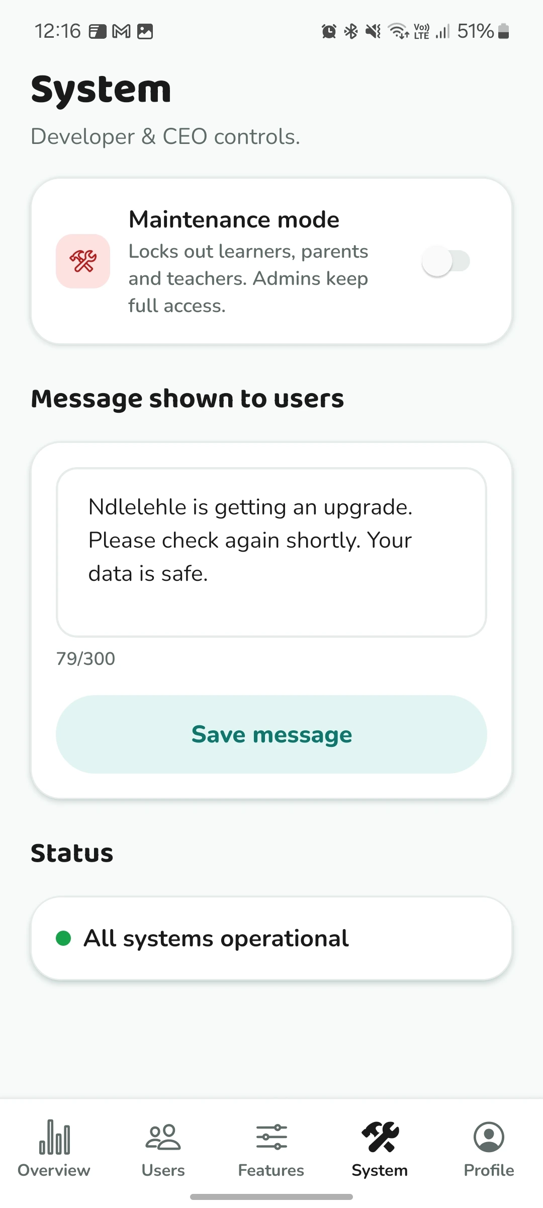 Ndlelehle app: Maintenance mode