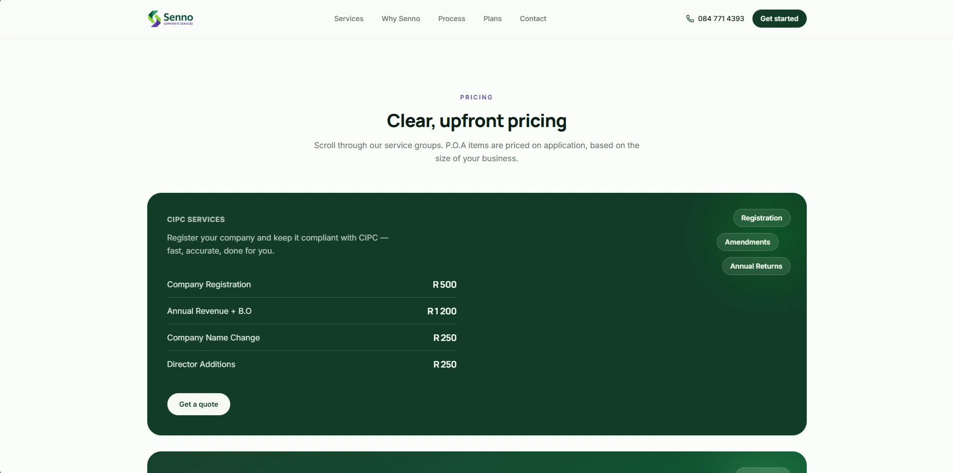 Senno Corporate Services: Pricing, CIPC services