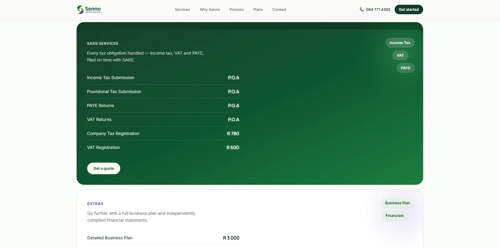 Senno Corporate Services: Pricing, SARS services