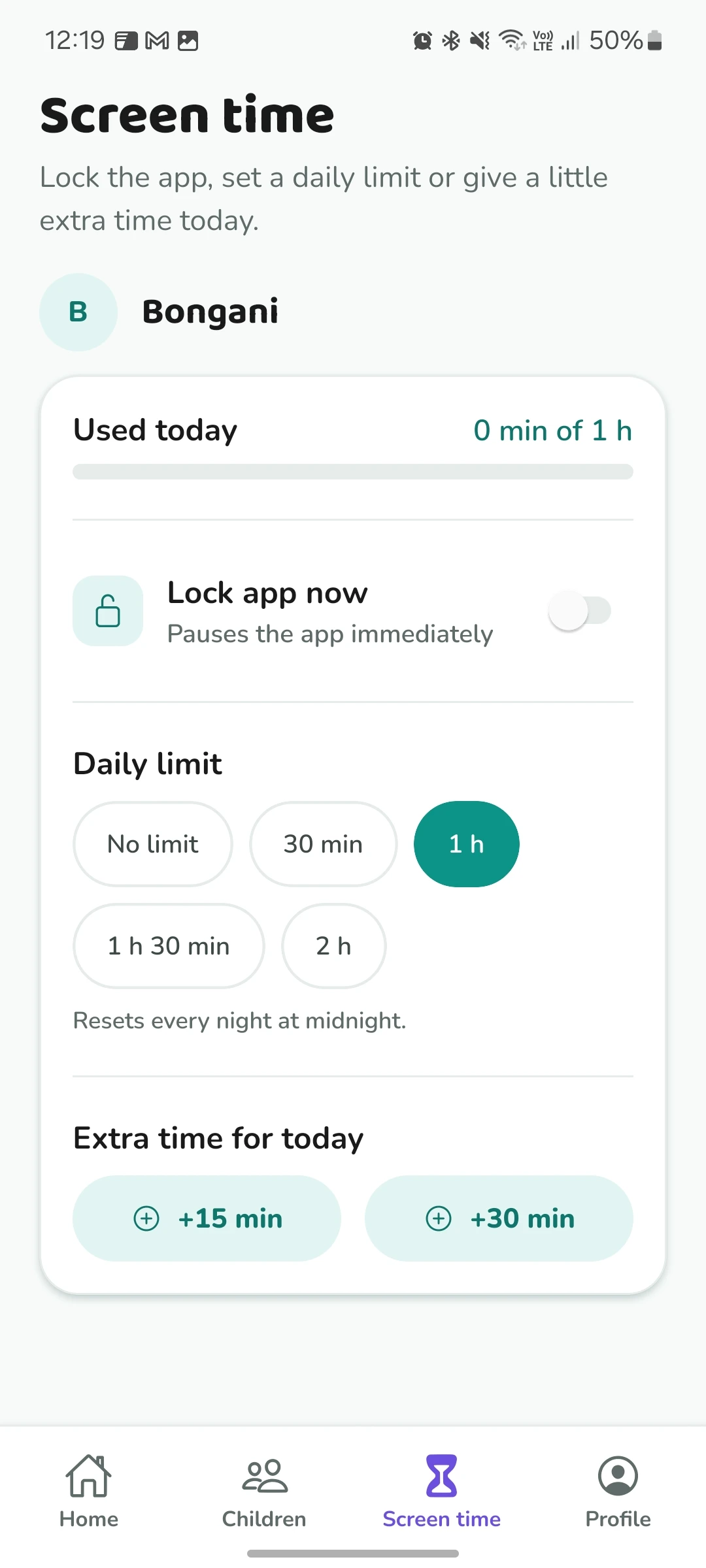 Ndlelehle app: Screen time